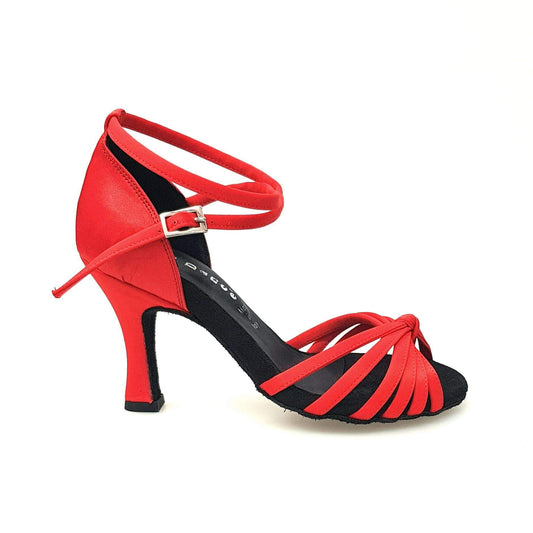 Scarpa da Ballo Basica da Donna in Raso Seta Rosso Nodino Patty QB Wish Dance, vista laterale