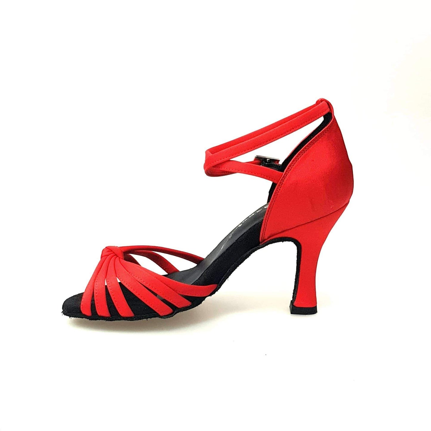 Scarpa da ballo Wishdance Patty QB in raso rosso, con fascette, cinturino doppio e tacco a rocchetto, donna.