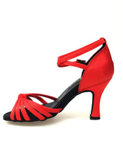 Carica immagine nella Galleria, Wishdance Scarpa Basica da donna in Raso Rosso con fascette e Cinturino Doppio sulla Caviglia
