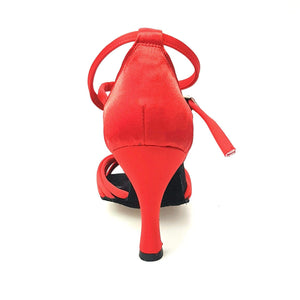 Wishdance Scarpa Basica da donna in Raso Rosso con fascette e Cinturino Doppio sulla Caviglia