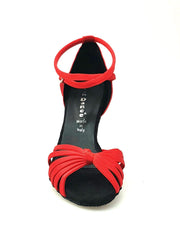 Carica immagine nella Galleria, Wishdance Scarpa Basica da donna in Raso Rosso con fascette e Cinturino Doppio sulla Caviglia
