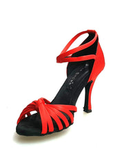 Carica immagine nella Galleria, Wishdance Scarpa Basica da donna in Raso Rosso con fascette e Cinturino Doppio sulla Caviglia
