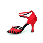 Load image into Gallery viewer, Wishdance Scarpa Basica da donna in Raso Rosso con fascette rivestite in Camoscio e tacco a Rocchetto
