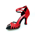 Load image into Gallery viewer, Wishdance Scarpa Basica da donna in Raso Rosso con fascette rivestite in Camoscio e tacco a Rocchetto
