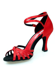 Load image into Gallery viewer, Wishdance Scarpa Basica da donna in Raso Rosso con fascette rivestite in Camoscio e tacco a Rocchetto
