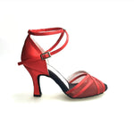 Carica immagine nella Galleria, Wishdance Scarpa Basica da donna in Raso Rosso con Retina e Cinturino Doppio sulla Caviglia
