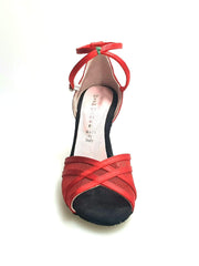 Load image into Gallery viewer, Wishdance Scarpa Basica da donna in Raso Rosso con Retina e Cinturino Doppio sulla Caviglia
