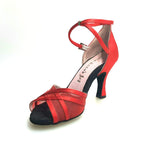 Carica immagine nella Galleria, Wishdance Scarpa Basica da donna in Raso Rosso con Retina e Cinturino Doppio sulla Caviglia
