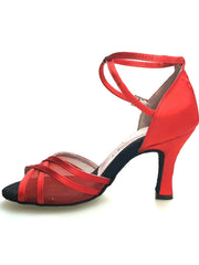 Load image into Gallery viewer, Wishdance Scarpa Basica da donna in Raso Rosso con Retina e Cinturino Doppio sulla Caviglia
