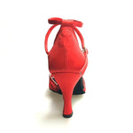 Carica immagine nella Galleria, Wishdance Scarpa Basica da donna in Raso Rosso con Retina e Cinturino Doppio sulla Caviglia
