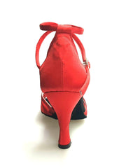 Load image into Gallery viewer, Wishdance Scarpa Basica da donna in Raso Rosso con Retina e Cinturino Doppio sulla Caviglia
