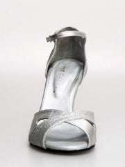 Cargar imagen en la Galería, Scarpa da donna Wishdance Ely QA in pelle argento e glitter, cinturino alla caviglia e tacco rocchetto, stile elegante e brillante