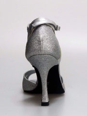 Cargar imagen en la Galería, Scarpa donna Wishdance Ely QA in pelle argento e glitter, cinturino alla caviglia, tacco rocchetto, stile elegante e brillante