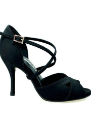 Carica immagine nella Galleria, Wishdance Scarpa Da donna in Raso Nero Cinturino Incrociato sul Collo Piede
