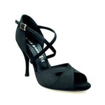 Carica immagine nella Galleria, Wishdance Scarpa Da donna in Raso Nero Cinturino Incrociato sul Collo Piede
