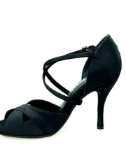 Carica immagine nella Galleria, Wishdance Scarpa Da donna in Raso Nero Cinturino Incrociato sul Collo Piede
