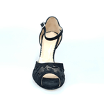 Carica immagine nella Galleria, Wishdance Scarpa in Raso Laminato Nero con inserti in Pizzo e Tacco a Spillo
