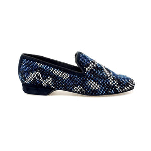 Viper Blue (800PW) - Men's Moccasin in Blue Suede with Blue White and Black Swarovski Rubber Sole
