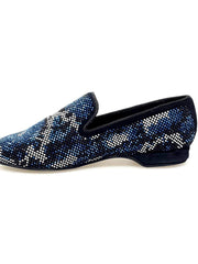 Load image into Gallery viewer, Viper Blue (800PW) - Men&#39;s Moccasin in Blue Suede with Blue White and Black Swarovski Rubber Sole
