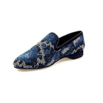 Load image into Gallery viewer, Viper Blue (800PW) - Men&#39;s Moccasin in Blue Suede with Blue White and Black Swarovski Rubber Sole
