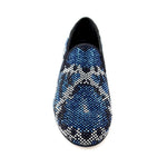 Load image into Gallery viewer, Viper Blue (800PW) - Men&#39;s Moccasin in Blue Suede with Blue White and Black Swarovski Rubber Sole
