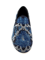 Load image into Gallery viewer, Viper Blue (800PW) - Men&#39;s Moccasin in Blue Suede with Blue White and Black Swarovski Rubber Sole
