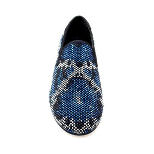 Viper Blue (800PW) - Men's Moccasin in Blue Suede with Blue White and Black Swarovski Rubber Sole