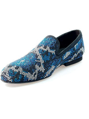 Carica immagine nella Galleria, Viper Blue (800PJ)- Mocassino da Uomo in Camoscio Blu con Swarovski Blu Bianchi e Neri Fondo Micro
