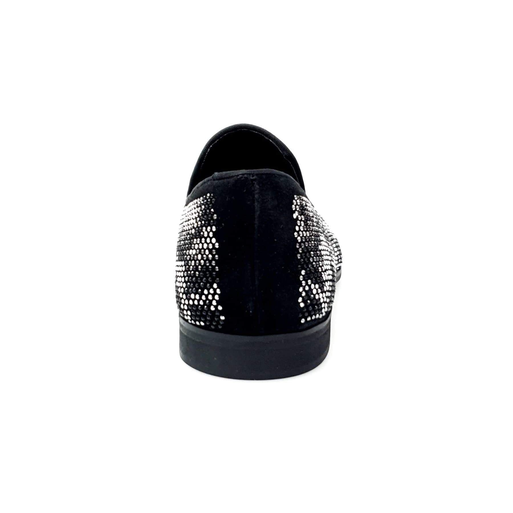 Mocassino uomo Viper Black in camoscio nero con dettagli Swarovski, suola micro-light, marca Wishdance.