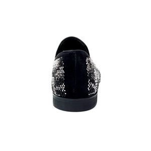 Viper Black (800PJ) - Men's Loafer in Black Suede with White and Black Swarovski Micro Light Bottom