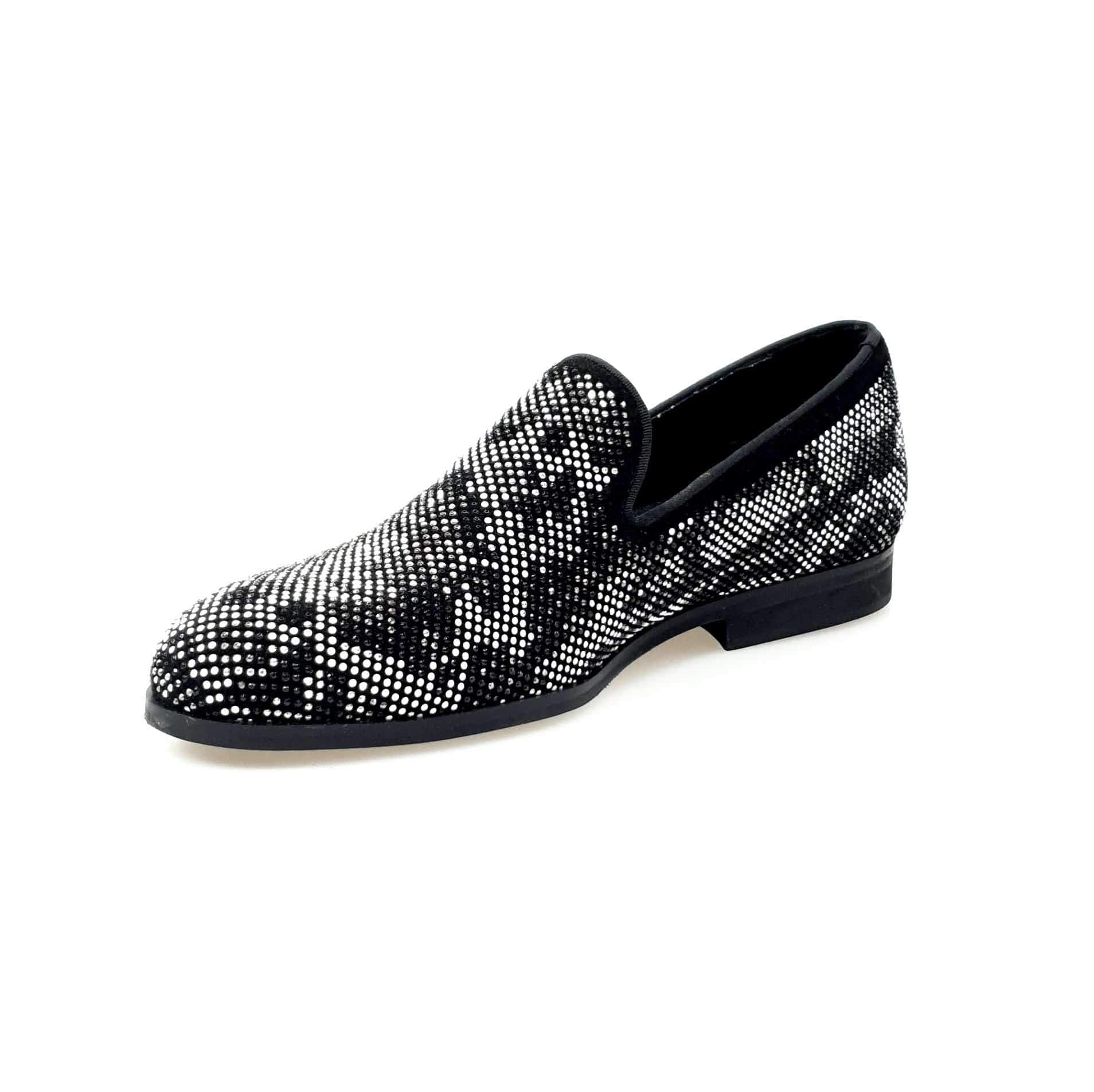 Mocassino uomo Wishdance Viper Black in camoscio nero con dettagli Swarovski, fondo micro-light, stile elegante e raffinato