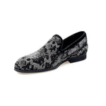 Load image into Gallery viewer, Viper Black (800PJ) - Men&#39;s Loafer in Black Suede with White and Black Swarovski Micro Light Bottom
