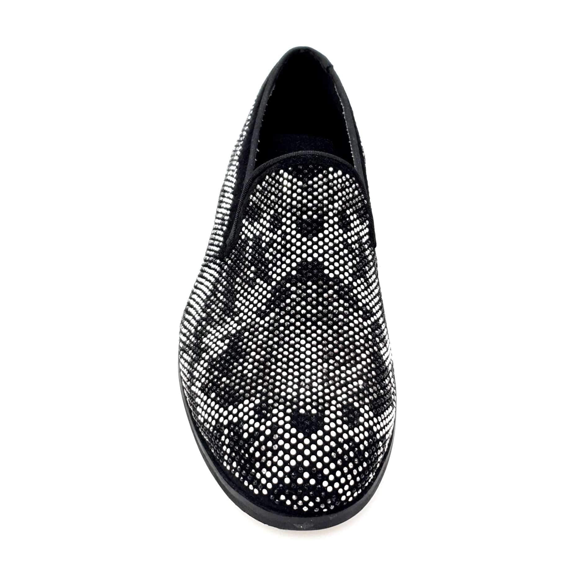 Scarpa mocassino uomo Viper Black Wishdance in camoscio nero con dettagli Swarovski e suola micro-light.