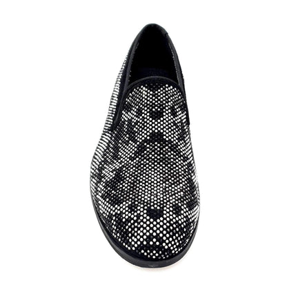 Scarpa mocassino uomo Viper Black Wishdance in camoscio nero con dettagli Swarovski e suola micro-light.