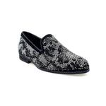 Load image into Gallery viewer, Viper Black (800PJ) - Men&#39;s Loafer in Black Suede with White and Black Swarovski Micro Light Bottom
